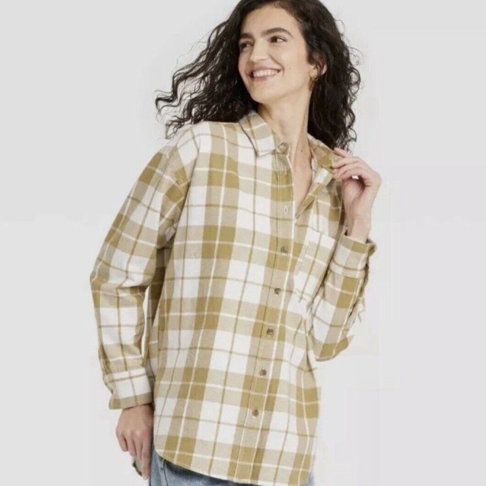 Universal Thread Oversized Flannel Plaid Button Up Shirt 100% Cotton Medium